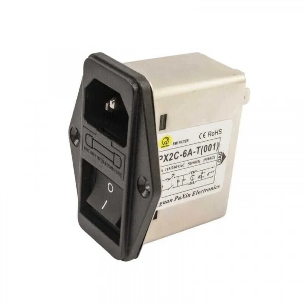 PX2C-6A EMI Filtre 6A Anahtarlı Erkek Power Soketi - Sigorta Yuvalı
