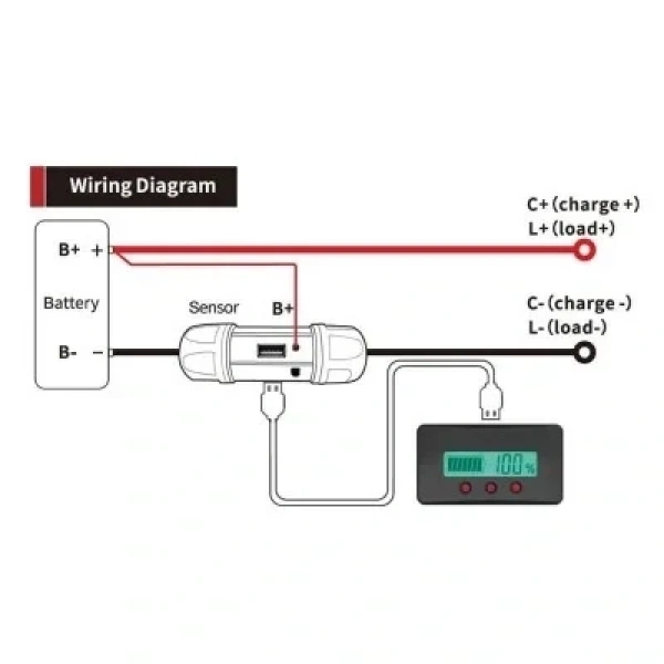 PZEM-033 8-120V Pil Voltaj Kapasite Göstergesi + 50A Şönt + 1m USB Kablo