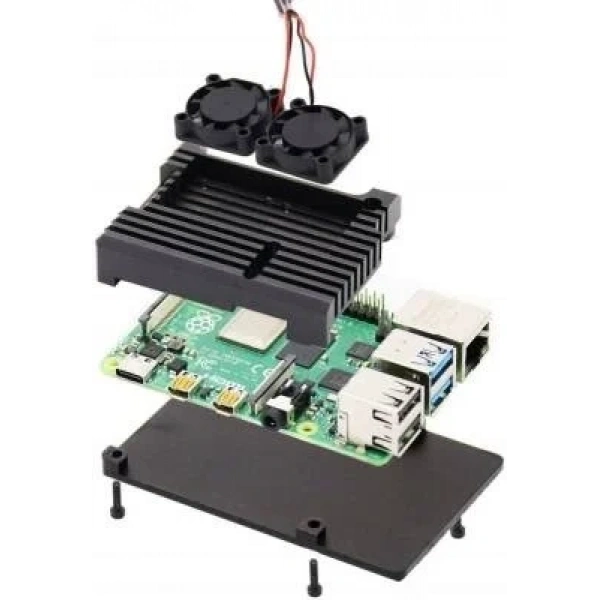 Raspberry Pi 4 Alüminyum Soğutucu Kasa - Çift Fanlı