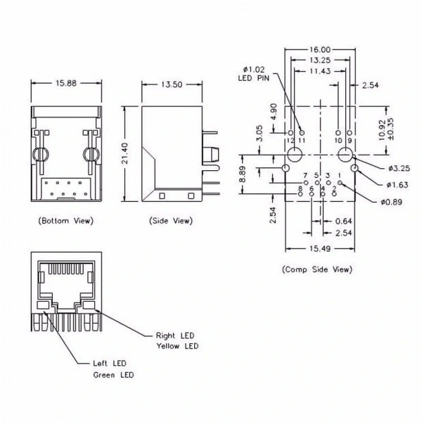 RJ45 HR911105A Hanrun Trafolu Ledli Ethernet Bağlantı Soketi