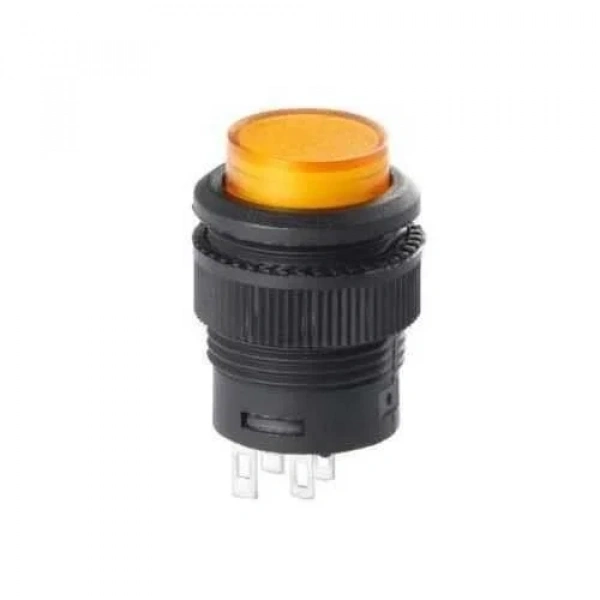 RL16-503A 16MM Plastik 4 Pin Anahtarlı Buton Sarı