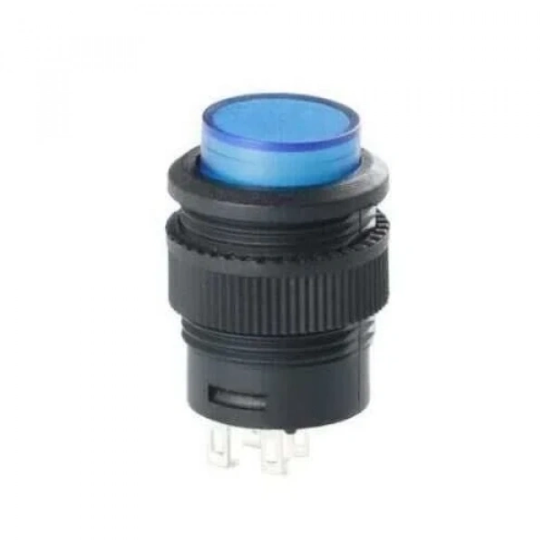 RL16-503B 16MM Plastik 4 Pin Yaylı Buton Mavi
