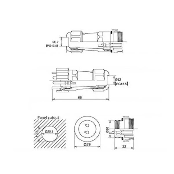 SD20 5 Pin 20mm Su Geçirmez Konnektör Takımı