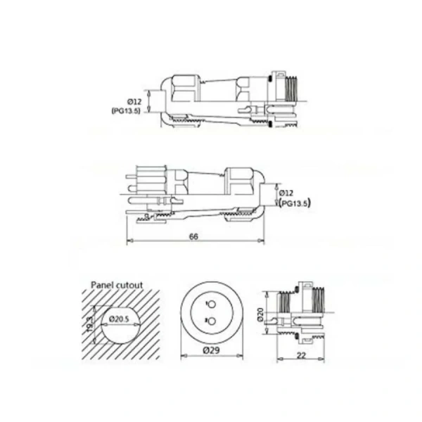SD20 7 Pin 20mm Su Geçirmez Konnektör Takımı