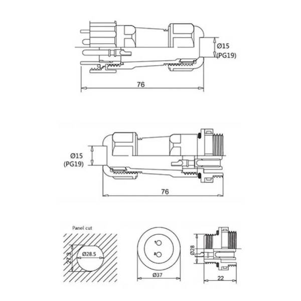 SD28 3 Pin 28mm Su Geçirmez Konnektör Takımı