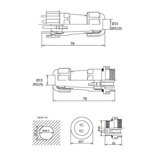 SD28 4 Pin 28mm Su Geçirmez Konnektör Takımı
