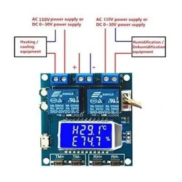 SHT20 Isı ve Nem Kontrollü 2 Kanal Bağımsız Röle Modülü XH-M452