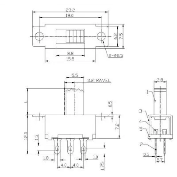 SS22F38G7 2P2T Sürgülü Switch