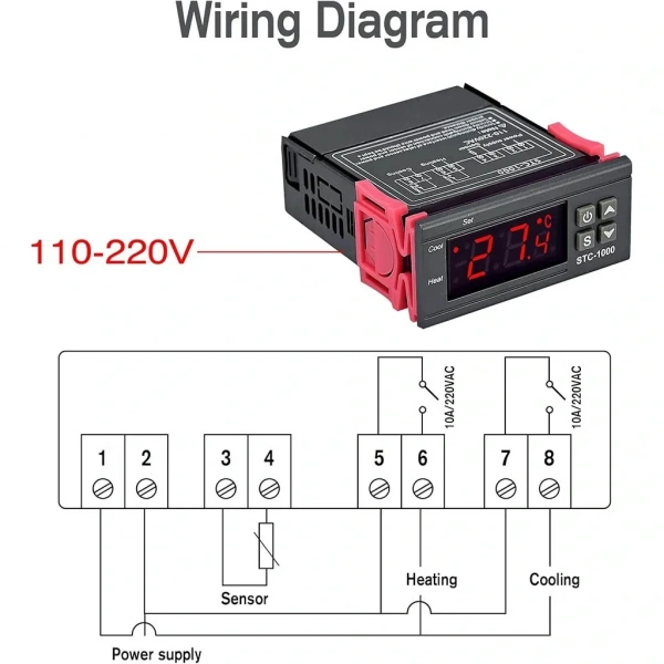 STC-1000 220V LCD Ekranlı Problu Termostat Dijital Sıcaklık Kontrol Cihazı