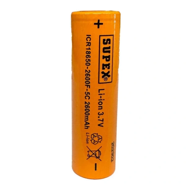 Supex ICR18650 3.7V 2600mAh Li-ion Şarjlı Pil 5C Deşarj Akımı (Başsız)