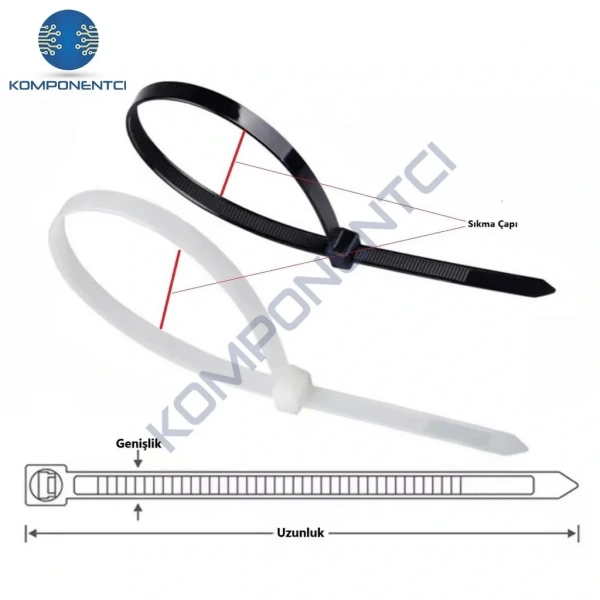 TCT-250 I 250x3.5 Ø65 Siyah Standart Kablo Bağı (100 Adet)