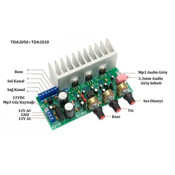 TDA2050 + TDA2030 18W + 18W / 32W 2.1-Kanallı Subwoofer Ses Güç Amplifikatör Kartı