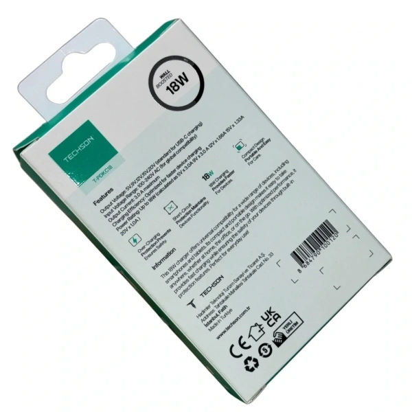 TECHSON 18W 3A Type-C Şarj Adaptörü Şarj Başlığı Beyaz PDKC18