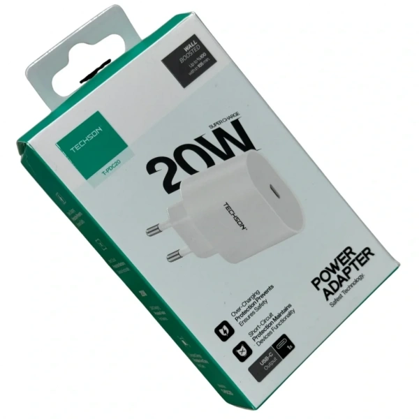 TECHSON 20W Type-C Hızlı Şarj Adaptörü Şarj Başlığı PDC20