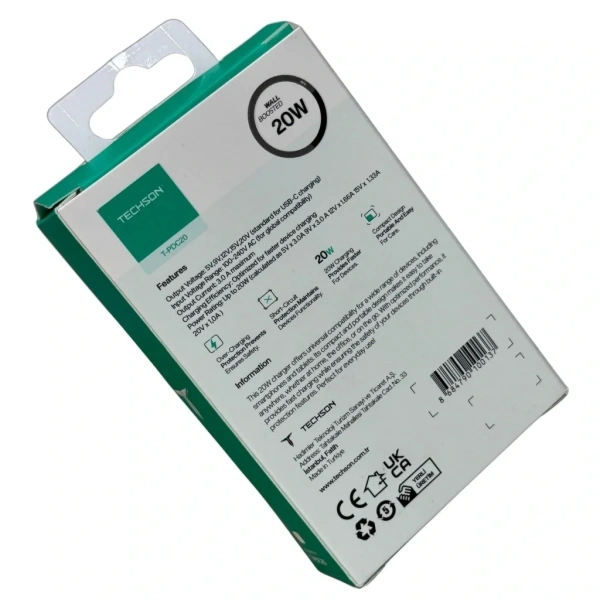 TECHSON 20W Type-C Hızlı Şarj Adaptörü Şarj Başlığı PDC20