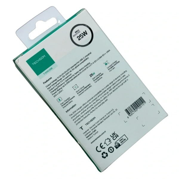 TECHSON 25W Type-C Adaptör Şarj Başlığı Beyaz S10C25B