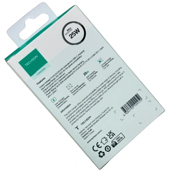 TECHSON 25W Type-C Adaptör şarj Başlığı Siyah S10C25S