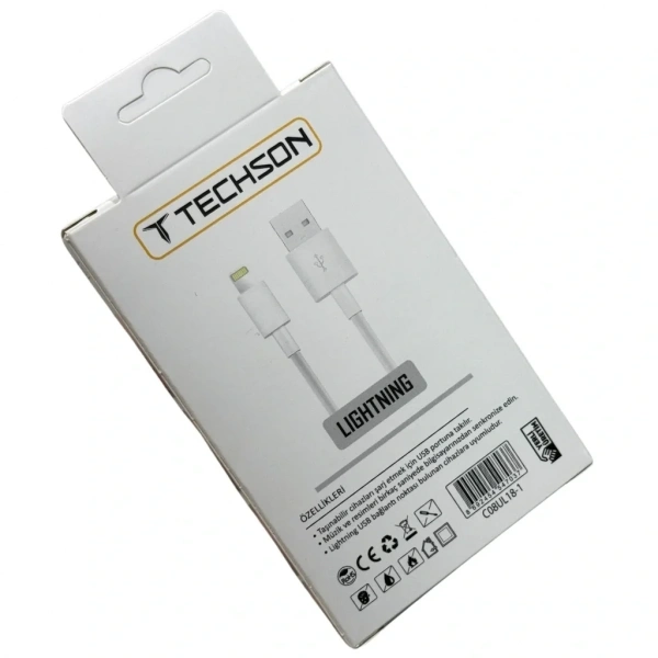 TECHSON Lightning 2.4A Hızlı Şarj Kablo USB 3.0 Veri Aktarımı 1m C08-L