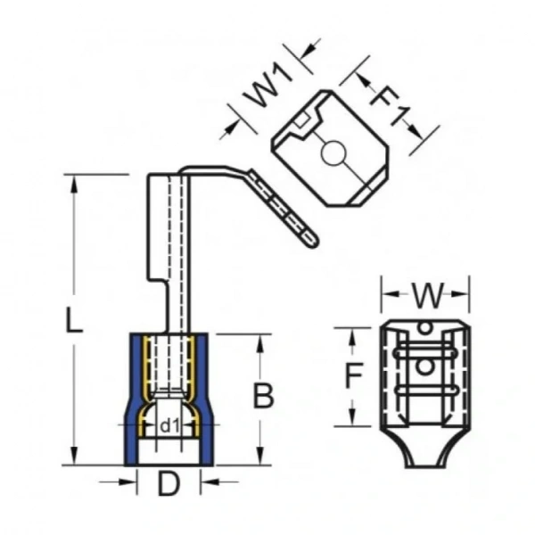 TFDEG - 2862 1.5-2.5mm2 Erkek / Dişi Geri Dönüşlü Faston Tip Kablo Ucu Mavi - 100 Adet
