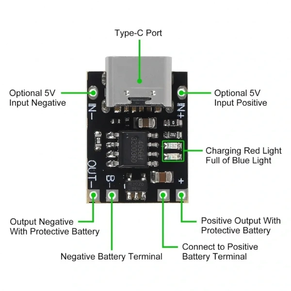 TP4056 Type-C 3.7V Mini Şarj Devresi Korumalı Mod
