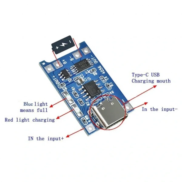 TP4056 Type-C Korumalı 18650 Lipo Pil Şarj Devresi