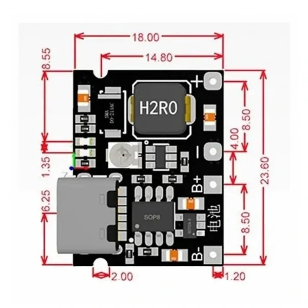 TP4056 Type-C Li-ion 18650 Pil Şarj Devresi DC-DC Voltaj Yükselticili