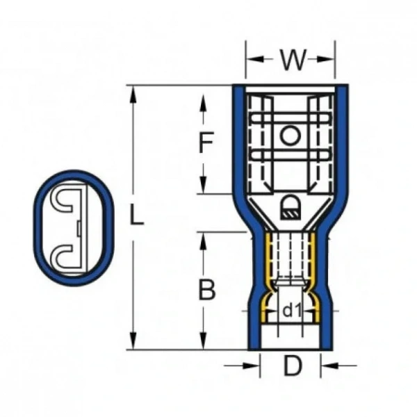 TPFD - 2638 1.5-2.5mm2 Tam İzoleli Dişi Faston Tip Kablo Ucu Mavi - 100 Adet