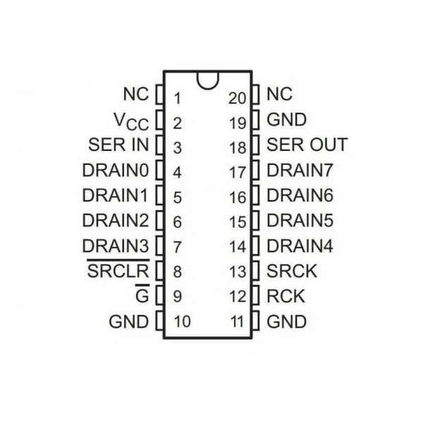 TPIC6B595N DIP-20 Shift Register Entegresi