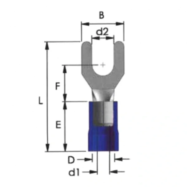 TRM TCU - 4002 1.5-2.5mm² Kesit d2: 4.3mm İzoleli Çatal Tip Kablo Ucu (200 Adet)