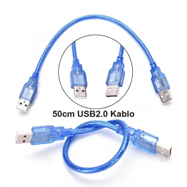 USB 2.0 Erkek To Erkek Data Ve Şarj Kablosu Mavi 50cm