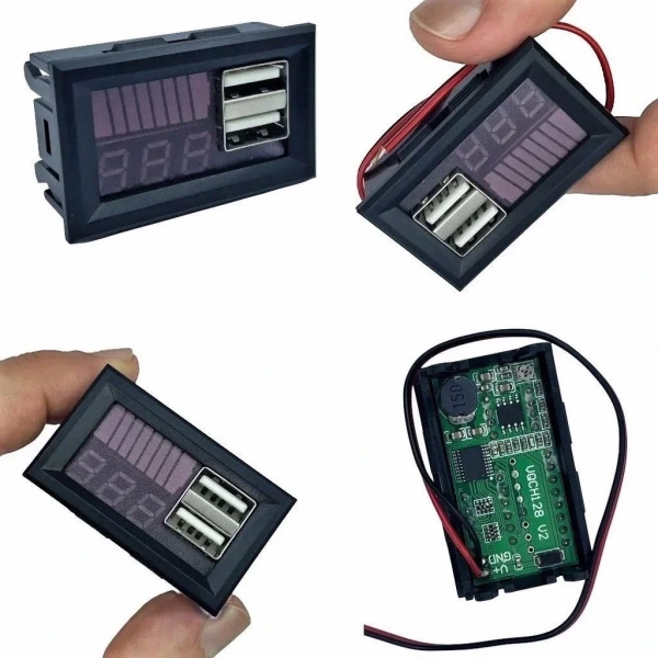USB Çıkışlı Dijital Voltmetre Ekranlı 5V 2A IOS-Android Çıkışlı