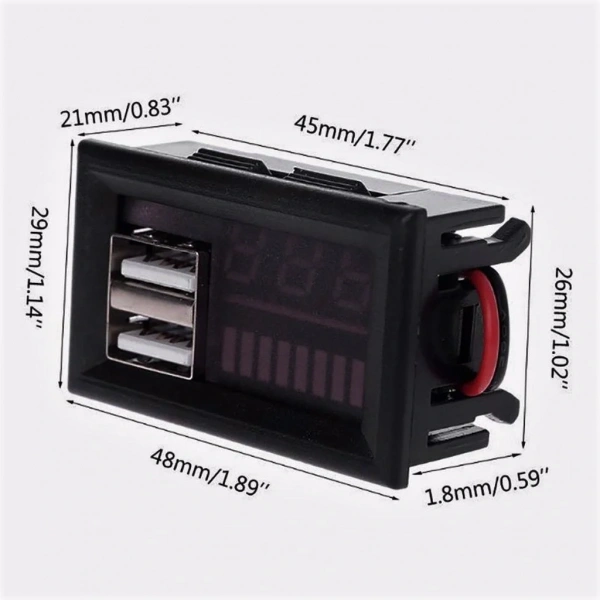 USB Çıkışlı Dijital Voltmetre Ekranlı 5V 2A IOS-Android Çıkışlı