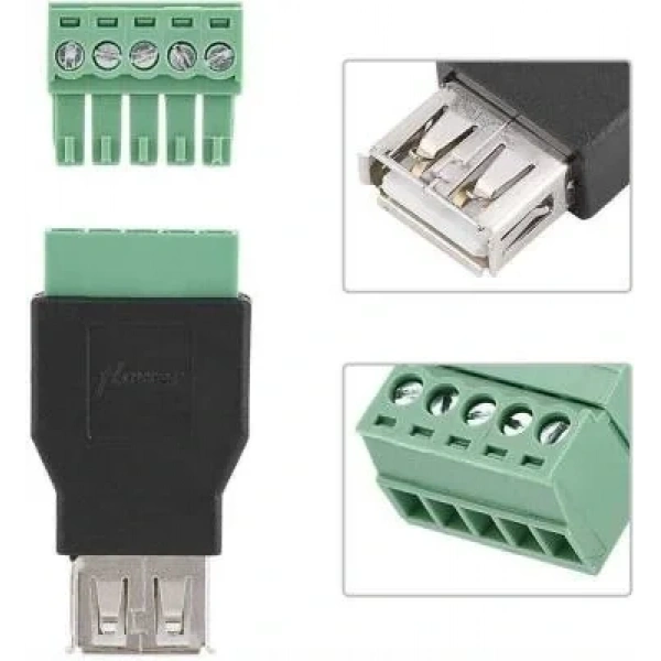 USB Dişi - 5li Klemens Çevirici / USB 2.0 to 5-Pin Terminal