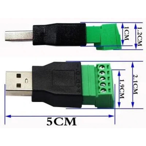 USB Erkek - 5li Klemens Çevirici / USB 2.0 to 5-Pin Terminal