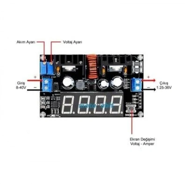 VHM-101 5A Ekranlı Amper Ayarlı Voltaj Düşürücü