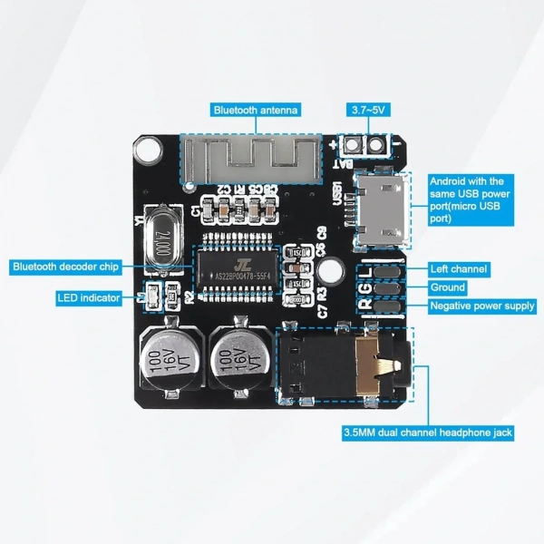 VHM-314 Bluetooth 5.0 Ses Müzik Mp3 Modülü Devre Kartı