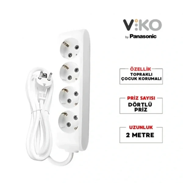 Viko Multi-Let Dörtlü Grup Priz Topraklı Kablolu Çocuk Korumalı 2 Mt