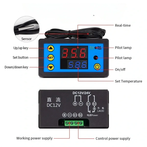 W3231 ZFX-W1608 DC12V Uzaktan Kumandalı Dijital Termostat