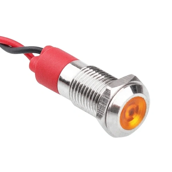WD08L-P2 8mm 12-24V Kablolu Metal Sinyal Lambası - Sarı