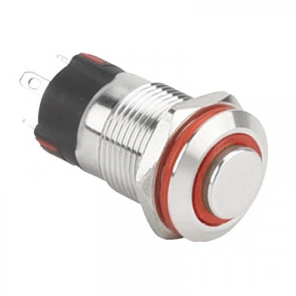 WD12A-G1-E 12mm Çıkık Yaylı Işıklı Metal Buton - Kırmızı