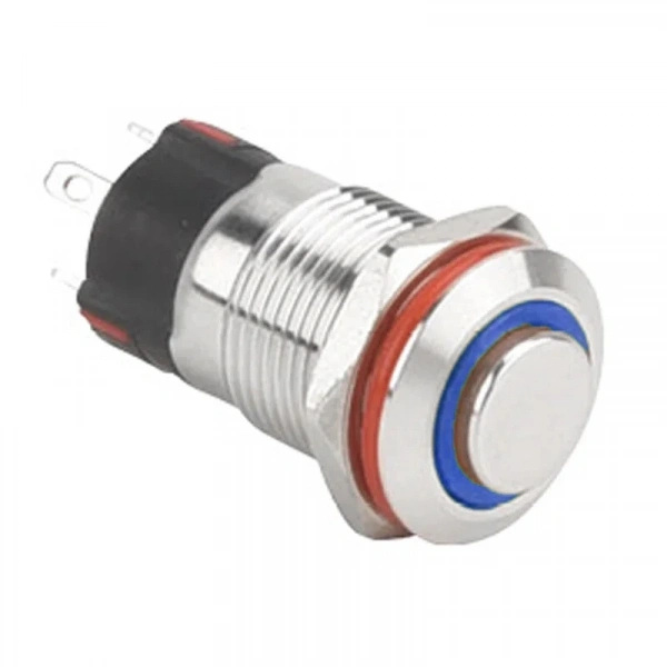 WD12A-G1-E 12mm Çıkık Yaylı Işıklı Metal Buton - Mavi