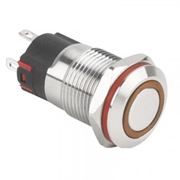 WD12A-P1-E 12mm Düz Yaylı Işıklı Metal Buton - Sarı
