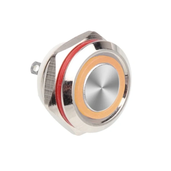 WD12C1-Pin-P1-E 12mm Düz Yaylı Işıklı Metal Buton - Sarı