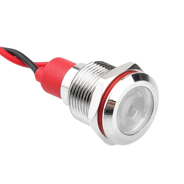 WD12L-P2 12mm 12-24V Kablolu Metal Sinyal Lambası - Beyaz