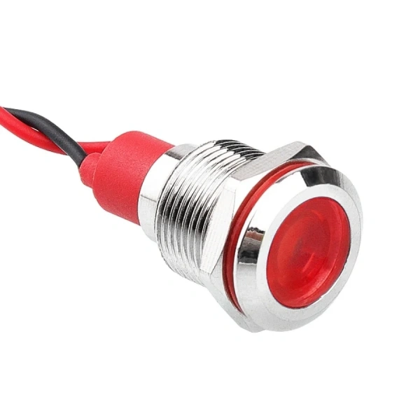 WD12L-P2 12mm 12-24V Kablolu Metal Sinyal Lambası - Kırmızı
