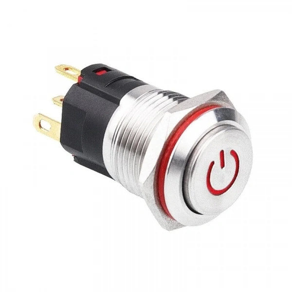 WD16A-G1Z-C 16mm Çıkık Anahtarlı Işıklı Power Metal Buton - Kırmızı