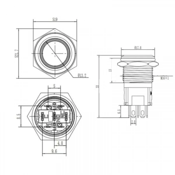 WD16A-P1-E 16mm Düz Yaylı Işıklı Metal Buton - Beyaz