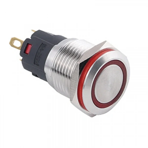 WD16A-P1Z-E 16mm Düz Anahtarlı Işıklı Metal Buton - Kırmızı