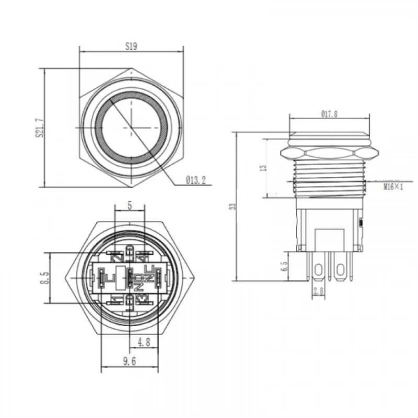 WD16A-P1Z-E 16mm Düz Anahtarlı Işıklı Metal Buton - Sarı