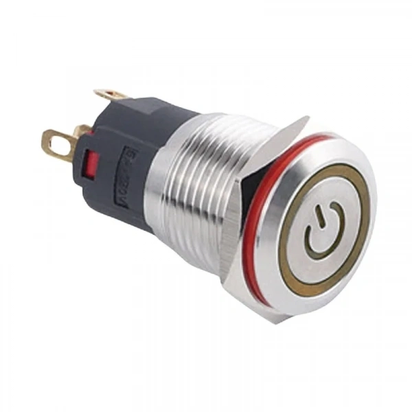 WD16A-P1Z-EC 16mm Düz Anahtarlı Işıklı Power Metal Buton - Sarı